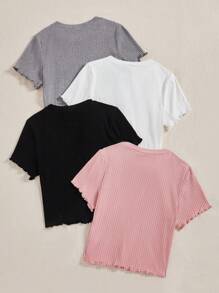SHEIN EZwear 4pcs Màu thuần Dệt kim Ngắn tay - Nhiều màu - Xem 2