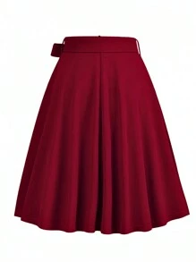 Chiquease 纯色褶皱休闲裙 酒红色 女装