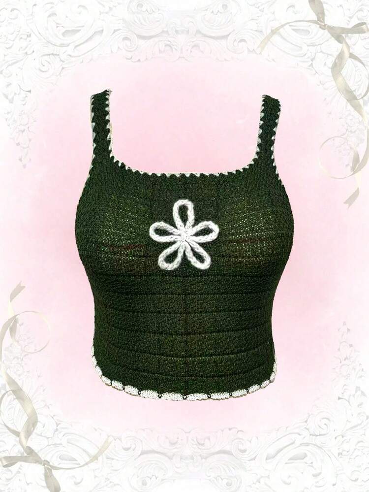 Plus Size Women's Floral Pattern Knitted Cami Top