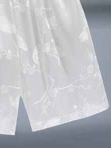 SHEIN Tween Boys' Loose Fit Casual Stand Collar Jacquard Shirt And Shorts Set, Hanfu Style - Green - View 6