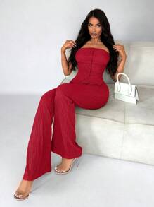 SHEIN SXY Commute Minimalist Office Simple Satin Sexy Elegant Party Top & Long Pants Set