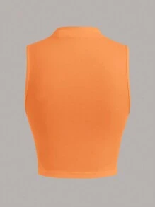 SHEIN EZwear Black Mock Neck Ruched Tank Top - Orange - View 2