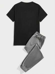 Manfinity VCAY Conjunto de camiseta y pantalones con estampado de letras para hombre, manga corta, urbano, casual - Multicolor - Ver 2