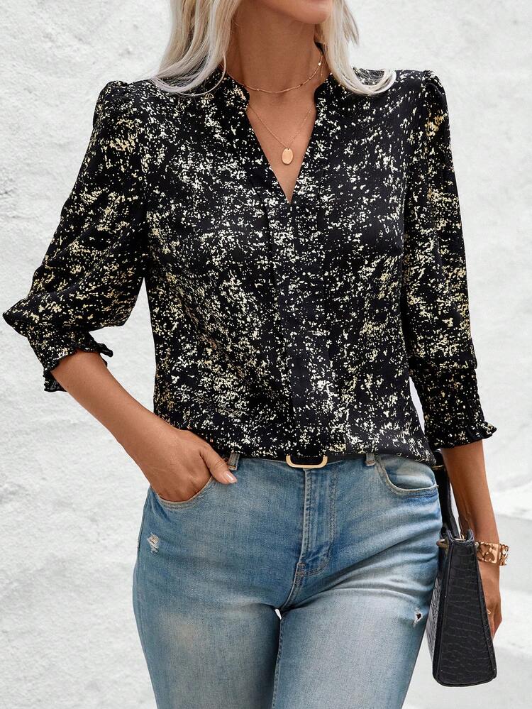 Full Print Notch Collar Shirt