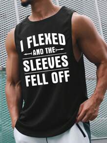 Débardeur col rond pour homme avec inscription imprimée - Noir - Voir 1