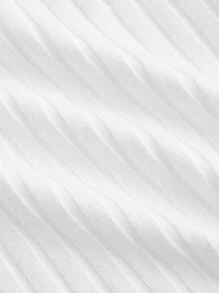 SHEIN ICON Chất rắn Vai không đối xứng Ren Mộc nhĩ Gân đan Áo thun - trắng - Xem 8