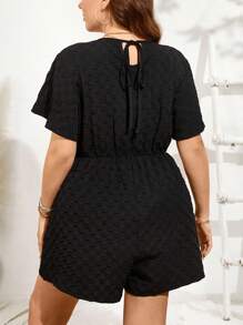 SHEIN LUNE Plus Size Black Bubble Check Texture Fabric Romper For Spring/Summer - Black - View 2