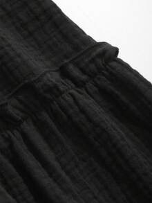 FRIFUL Của phụ nữ Vá lại Váy Với Textured Ô dù Hem - màu đen - Xem 8