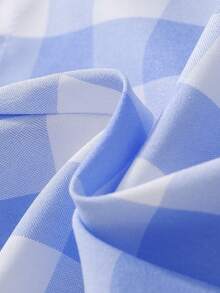 SHEIN Young Girl Countryside Style Blue & White Plaid Ruffled Strap Top With Shorts 2pcs Set Suitable For Summer - Multicolor - View 7