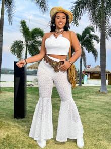 Flirla Quần ống loe trơn cỡ lớn - trắng - Xem 5