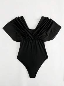 SHEIN Swim Màu thuần Đồ bơi một mảnh Với Batwing Lễ hội hóa trang - màu đen - Xem 6