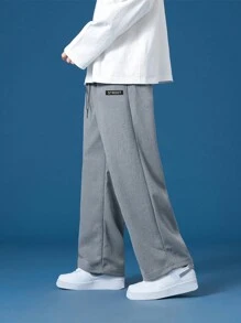 男士休闲厚款华夫格直筒裤，春夏 - 灰色 - 查看 5