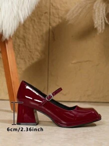 Autunno/Inverno 2025 Scarpe Mary Jane con tacco chunky per donna, taglia piccola, in pelle rossa/bordeaux con punta tonda, eleganti