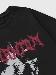 ROMWE MEN Grunge Punk Men's Silhouette Figure Print T-Shirt, High Street Vintage Style