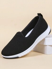 STEPREACH 新春到貨女士休閒運動鞋平底鞋網布鞋透氣、舒適、耐穿,滑脫款休閒鞋 - 黑色 - 查看 4