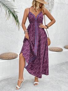 SHEIN LUNE Abito a spalline con stampa Paisley da donna - Multicolore - Visualizzare 3