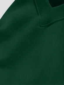 INAWLY Plus Size Women's Solid Color V-Neck Drop Shoulder Long Sleeve Sweatshirt - Green - View 5