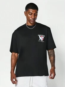 SUMWON 背面带有图案印花的 T 恤，适合日常穿着 - 黑色 - 查看 2