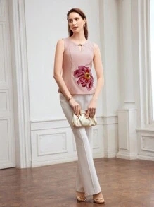 MOTF PREMIUM 花卉印花鑲孔領口背心