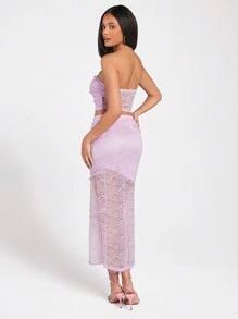Forever 21 Màu thuần Ren Áo không dây Và Váy chữ A - Hồng - Xem 2