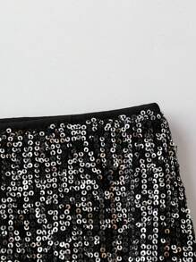 SHEIN BAE Plus Size Women's Sparkling Sequin Skirt - Black - View 4