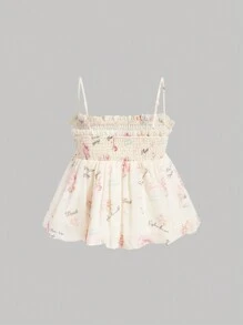SHEIN MOD Của phụ nữ Hoa In Áo ba lỗ Áo Với Xù Hoa Sen Và Nếp uốn Mặt trước Bảng - Nhiều màu - Xem 2