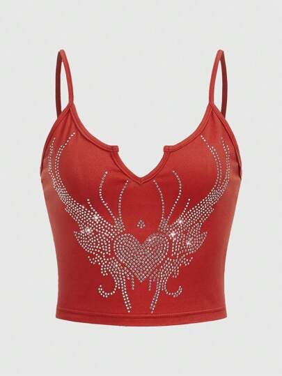 Fairycore Rhinestone Heart Pattern Cami Top