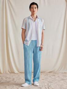 Manfinity VCAY 男款針織休閒長褲,帶拉繩腰帶 - 藍色 - 查看 4