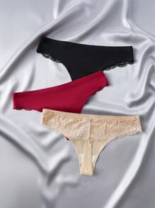 3pcs Của phụ nữ Ren gợi cảm Thongs - Nhiều màu - Xem 1