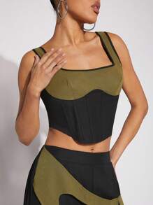 SHEIN Unity Women Tank Tops & Camis Asimetris Contrast Binding Blok Warna Plain Casual - MultiWarna - View 3