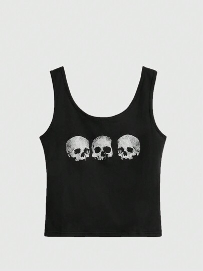 Grunge Punk Canotta con grafica teschio, Scuola