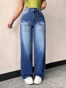 SHEIN Privé Jeans De Pierna Recta Estilo Ropa De Trabajo Para Mujer