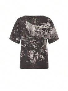 Skull Print Short Sleeve T-Shirt - Dark Grey - View 5
