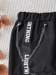 Teen Boy Letter Tape Side Flap Pocket Pants Fall Winter - Multicolor - View 6