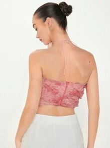 Enchnt Summer Women's Short Floral Cut Out Strapless Corset Top