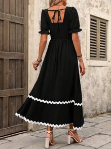 Breezaya 女士短袖波浪邊連衣裙 - 黑色 - 查看 2