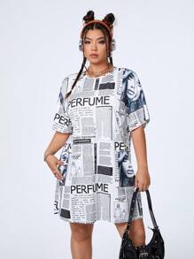 SHEIN Coolane 報紙印花斗篷裙 - 彩色 - 查看 3