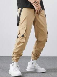 Manfinity EMRG 男士抽绳腰带口袋工装裤 卡其裤 - 卡其色 - 查看 6