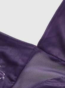 ROMWE Goth Của phụ nữ Lưới Dây Hoa Pha lê Nghệ Embellished Eo Xếp li Áo - Màu tím - Xem 4