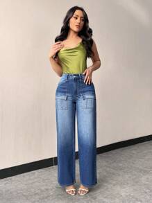 SHEIN Privé Jeans De Pierna Recta Estilo Ropa De Trabajo Para Mujer