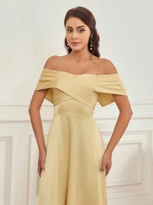 SHEIN Belle Bridesmaid Dresses Membungkus Zip Plain - Kuning - View 6