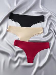3pcs Của phụ nữ Ren gợi cảm Thongs - Nhiều màu - Xem 4