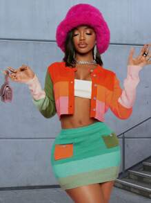 Slaydiva 撞色緊身針織短裙 - 彩色 - 查看 6