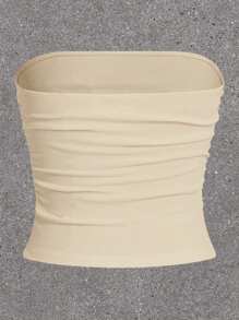 SHEIN EZwear 女性純色百褶無肩帶上衣