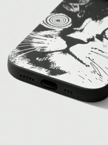 ROMWE Grunge Punk Cartoon Cat Graphic Print Camera Protection Black Skin Touch Phone Case Compatible With IPhone - Multicolor - View 4
