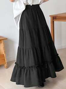 FRIFUL Của phụ nữ Vá lại Váy Với Textured Ô dù Hem - màu đen - Xem 3