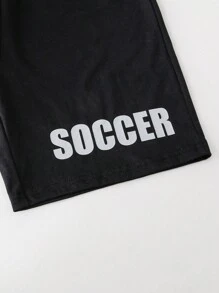 SHEIN 青少年男孩墨水灑搖滾足球印花T恤短袖上衣和字母印花短褲套裝