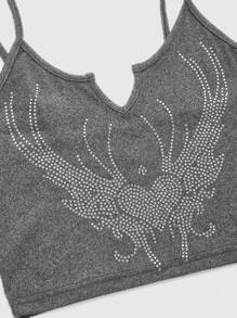 ROMWE Fairycore Áo hai dây Pha lê kim cương Tim Giải trí - Xám - Xem 3