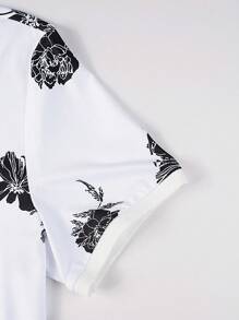 Manfinity Homme 男款花卉印花短袖POLO衫，鈕扣衣領多彩度假款式 - 白色 - 查看 4