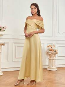 SHEIN Belle Bridesmaid Dresses Membungkus Zip Plain - Kuning - View 2